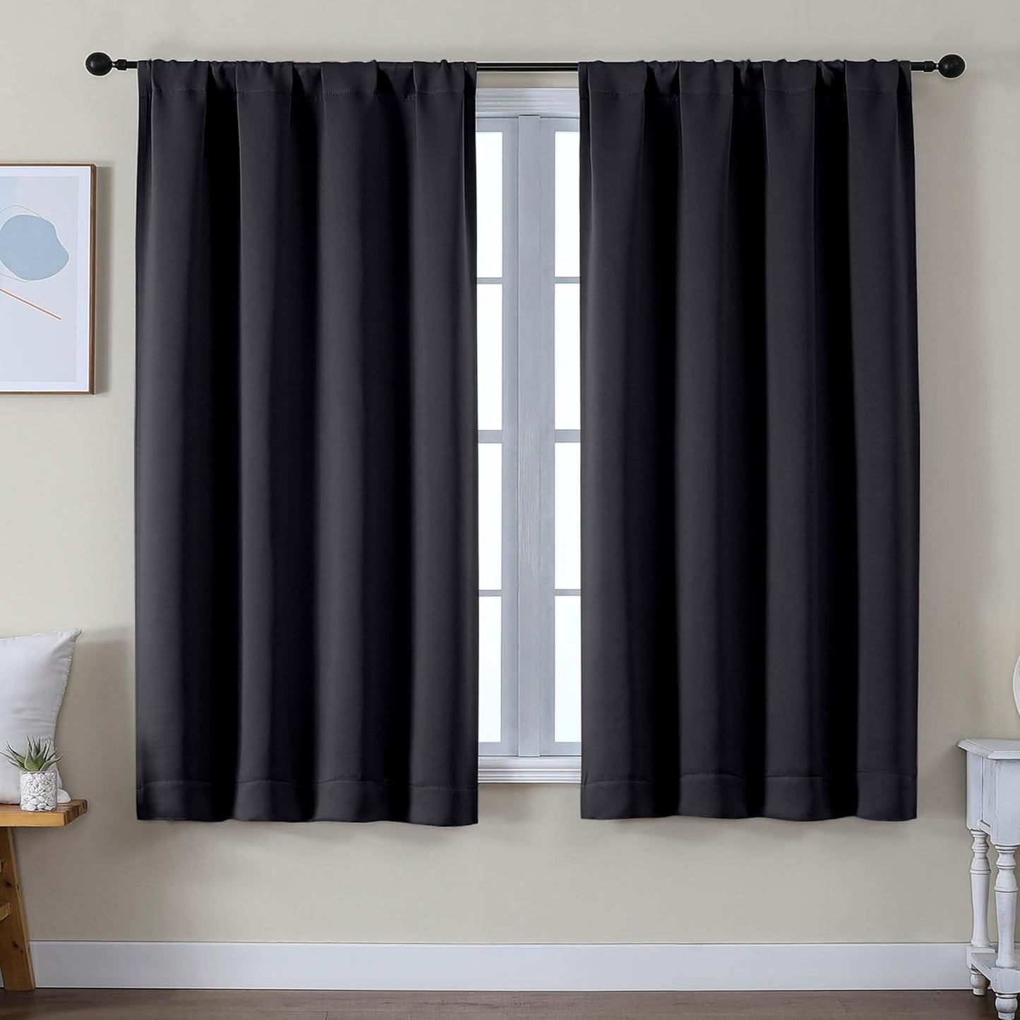 Simplebrand Ava Sage Green Blackout Curtains for Bedroom 63 Inch Length 2 Panels Set, Solid Thermal Insulated Energy Saving Rod Pocket Window Treatment Curtains Blackout Drapes, W40 x L63 Inch, Sage - Colors C