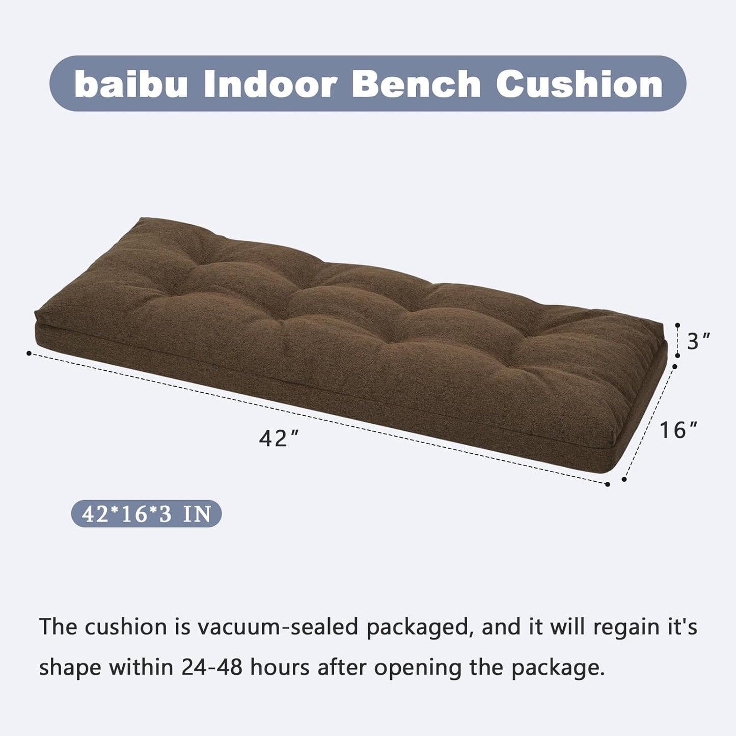 baibu 40 Inch Dual-Layer Patent Design Memory Foam Bench Cushion, Non-Slip Indoor Bench Cushion Standard Size Foam Pad with Machine Washable Cover (Dark Grey, 40x16x3in)
