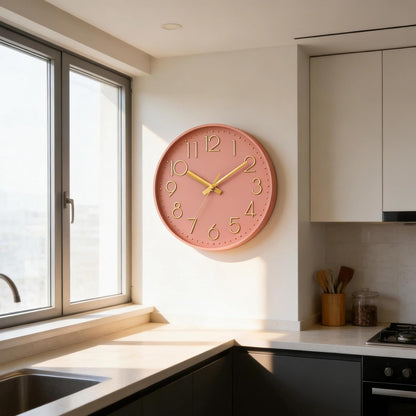 DAXSMY Wall Clock - 8 Inch Silent Non-Ticking Modern 3D Wall Clocks Battery Operated - Decorative Clock for Kitchen, Home Office, Bathroom, Bedroom(Rose Gold)