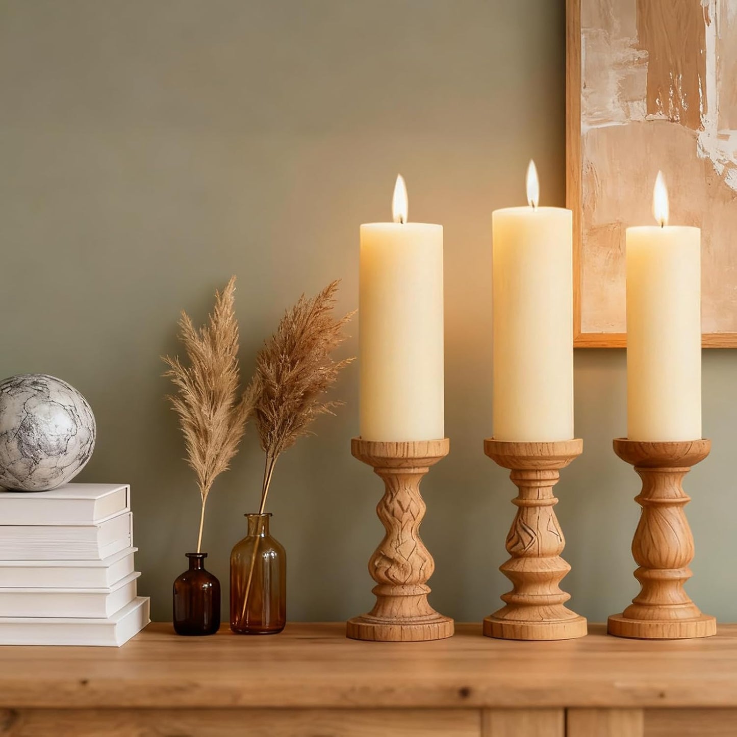 Unscented Ivory Pillar Candles Set of 6-2.8x4 inch - Dripless and Smokeless Large Pillar Candles, 50-Hours Long Burning Time Paraffin Candle for Dinner Table, Christmas and Home Decor