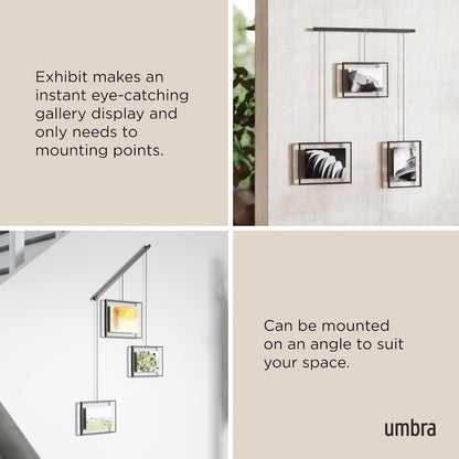 Umbra Exhibit Picture Frame Gallery Set, Adjustable Wall Collage Displays Nine Photos (Four 5x7" and Five 8x10"), Set of 9, Black