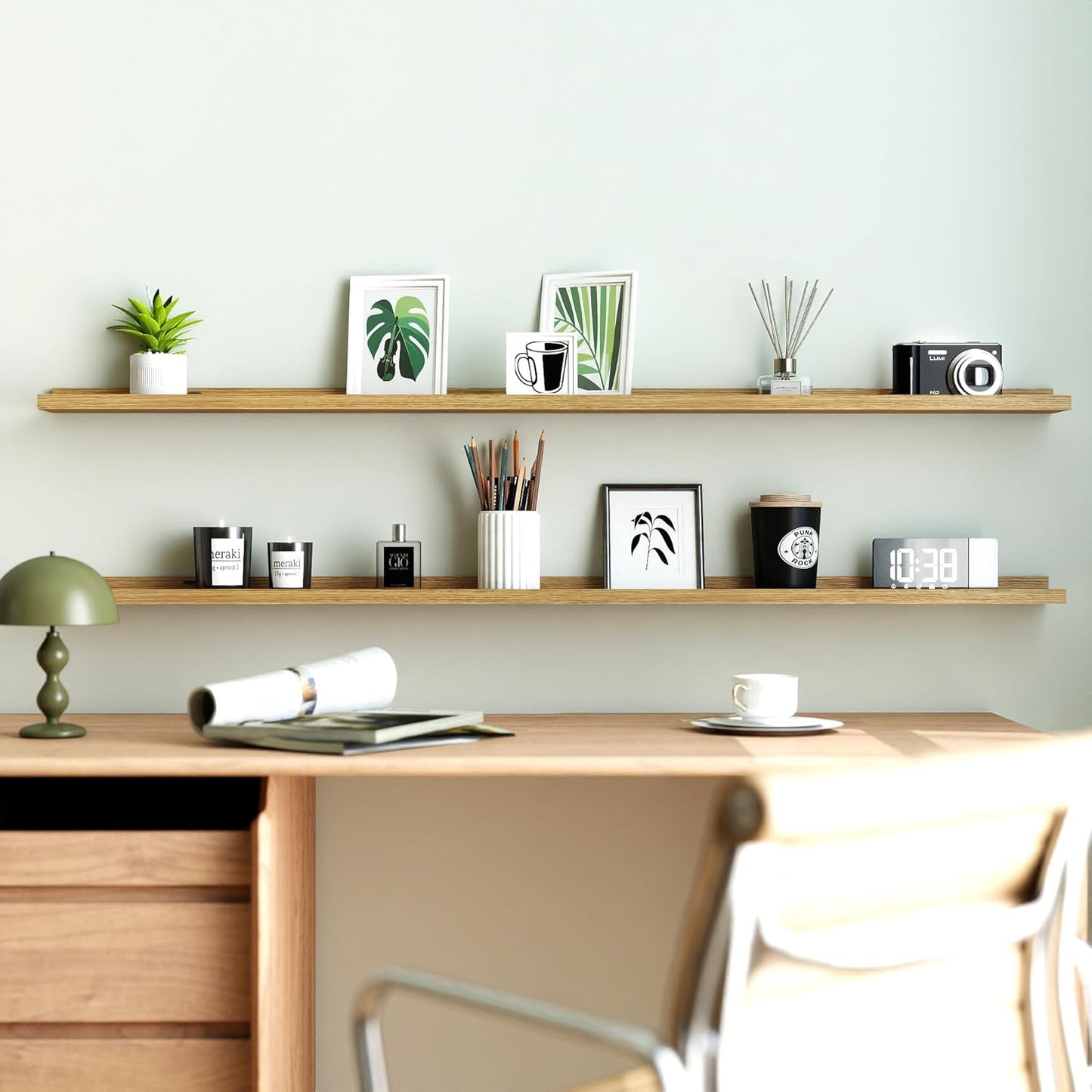 White Floating Shelves for Wall Decor, Wall Mounted Wood Storage Shelf for Bedroom, Living Room, Bathroom, Kitchen, Nursery, Display Picture Ledge Shelf with Lip Set of 2-14 Inches, White