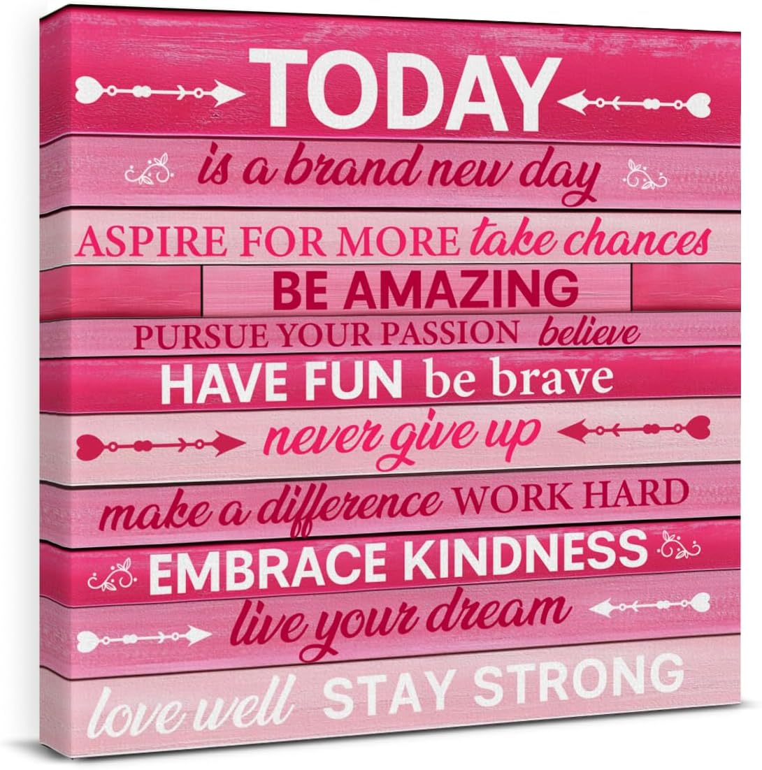 Inspirational Farmhouse Canvas Print Wall Art Decor One Small Positive Thought in the Morning Can Change Your Whole Day Sign Painting Plaque Rustic Home Decoration (8 X 8 Inches, Framed)