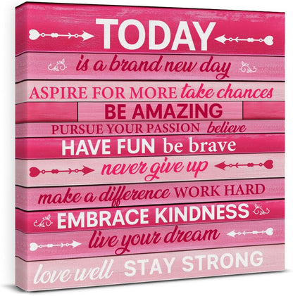 Inspirational Farmhouse Canvas Print Wall Art Decor One Small Positive Thought in the Morning Can Change Your Whole Day Sign Painting Plaque Rustic Home Decoration (8 X 8 Inches, Framed)