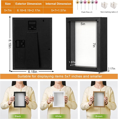 8x10 Deep Shadow Box Picture Frame Display Case with Linen Back and Stand,Real Glass Black Shadow Memory Box Frame 8x10 for Flower Baby Pet Wedding Photo Art Craft Memorial Wall Decor Gift
