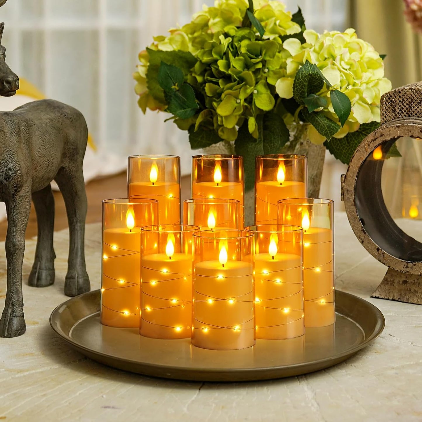 Homemory Flameless Candles with Embedded Star String Fairy Lights, Battery Operated Candles, LED Candle, Fake Candles with Remote Control and Timer for Halloween, Gray Acrylic, Set of 5(H4"5"6"8"8")