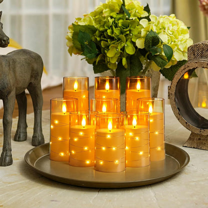 Homemory Flameless Candles with Embedded Star String Fairy Lights, Battery Operated Candles, LED Candle, Fake Candles with Remote Control and Timer for Halloween, Gray Acrylic, Set of 5(H4"5"6"8"8")