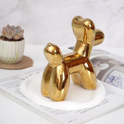 Notakia Cute Ceramics Balloon Dog Statue Crafts Gold Living Room Desktop Decorations,Handmade Modern Small Ceramic Animal Statue Ornament Gold Home Decor Accents