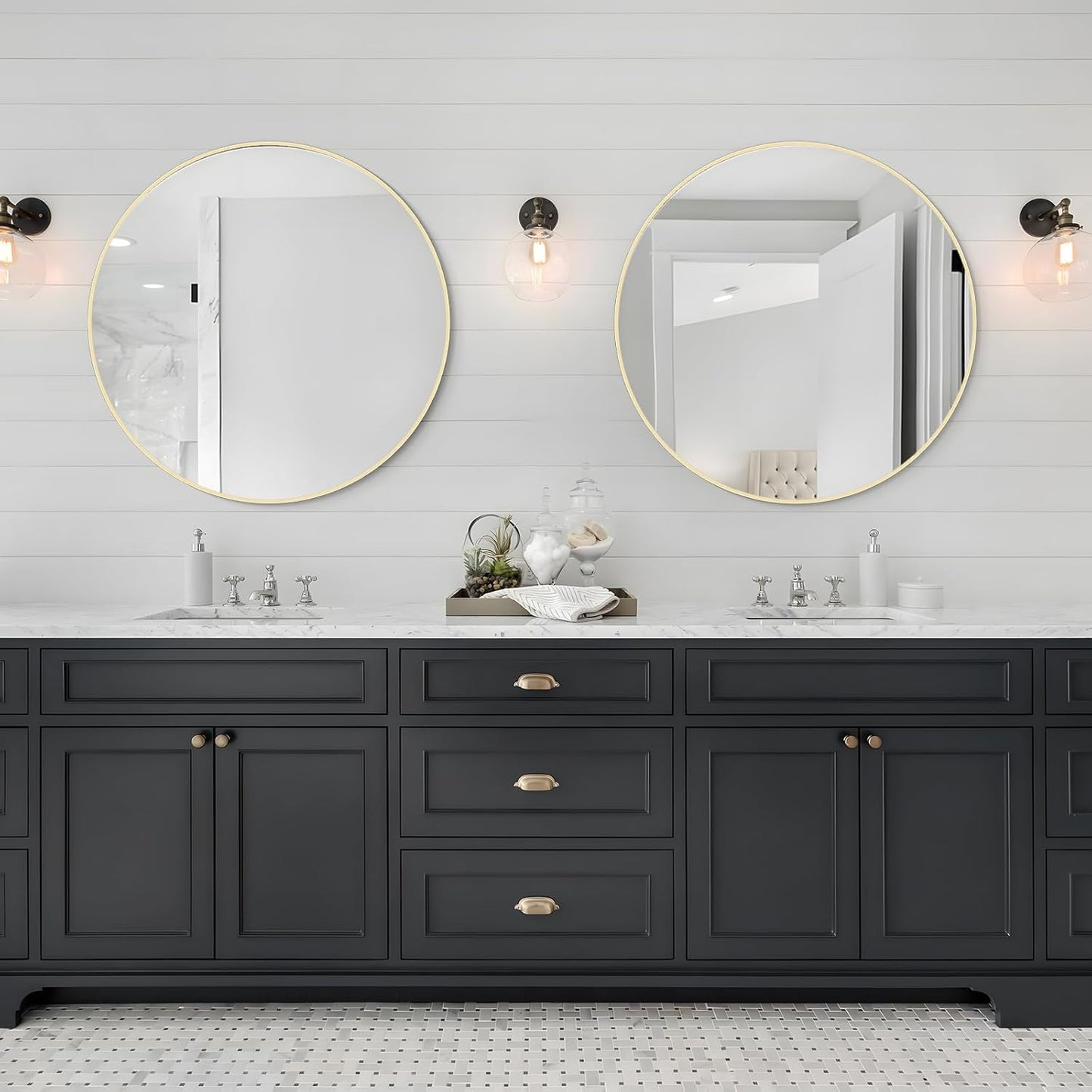 WallBeyond Wood Round Mirror with Wood Frame 24 inch Circle Wall Mirror for Bathroom Round Wall Mirror for Wall Decor, Vanity, Entryway Living Room (Walnut)