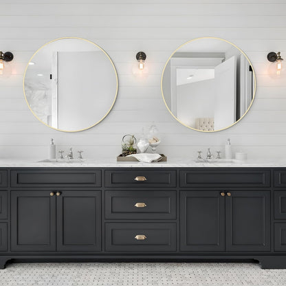 WallBeyond Wood Round Mirror with Wood Frame 24 inch Circle Wall Mirror for Bathroom Round Wall Mirror for Wall Decor, Vanity, Entryway Living Room (Walnut)