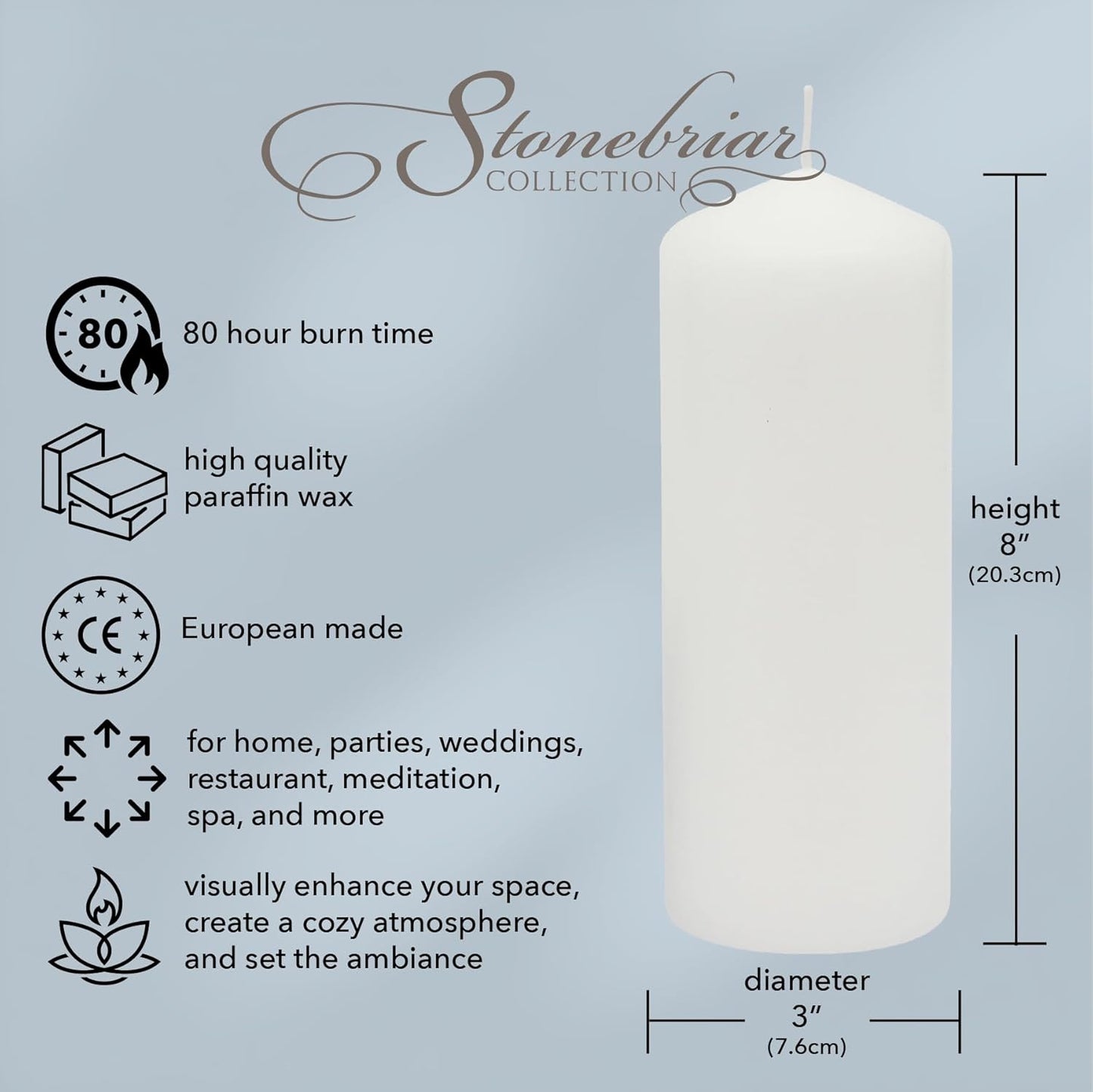 Stonebriar Unscented White Tall Pillar Candles, 65 Hour Burning Candle Pillars, Perfect for Decor, Weddings, Emergencies 3" X 6", 6 count