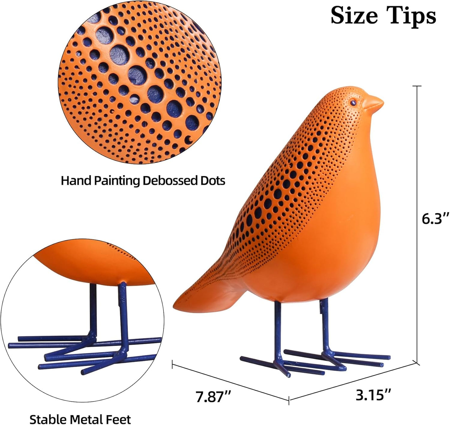 Quoowiit Bird Figurine, Modern Sculpture and Statues for Home Decor, Animal Statues for Bookshelf, Table, Entryway, Fireplace, Resin Decorative Sculpture with Chic Polka Dots Art Design (White)