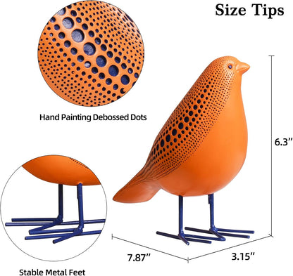 Quoowiit Bird Figurine, Modern Sculpture and Statues for Home Decor, Animal Statues for Bookshelf, Table, Entryway, Fireplace, Resin Decorative Sculpture with Chic Polka Dots Art Design (White)