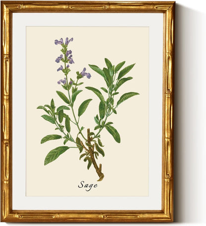 InSimSea Gold Bamboo Framed Canvas Wall Art, Retro Blue Hydrangea Botanical Prints, Antique Flowers Picture Frame with Mat, Victorian Home Wall Decor for Kitchen Living Room Bedroom, 11x14inch