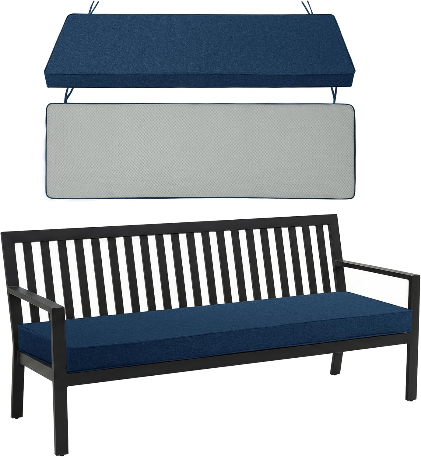 Outdoor Bench Cushion, Water-Resistant & Fade-Resistant, Porch Swing Cushions with Ties, Patio Furniture Seat Pads for Garden Loveseat Settee, Removable Cover Non-Slip Bottom, 48 x 16 Inch, Natural
