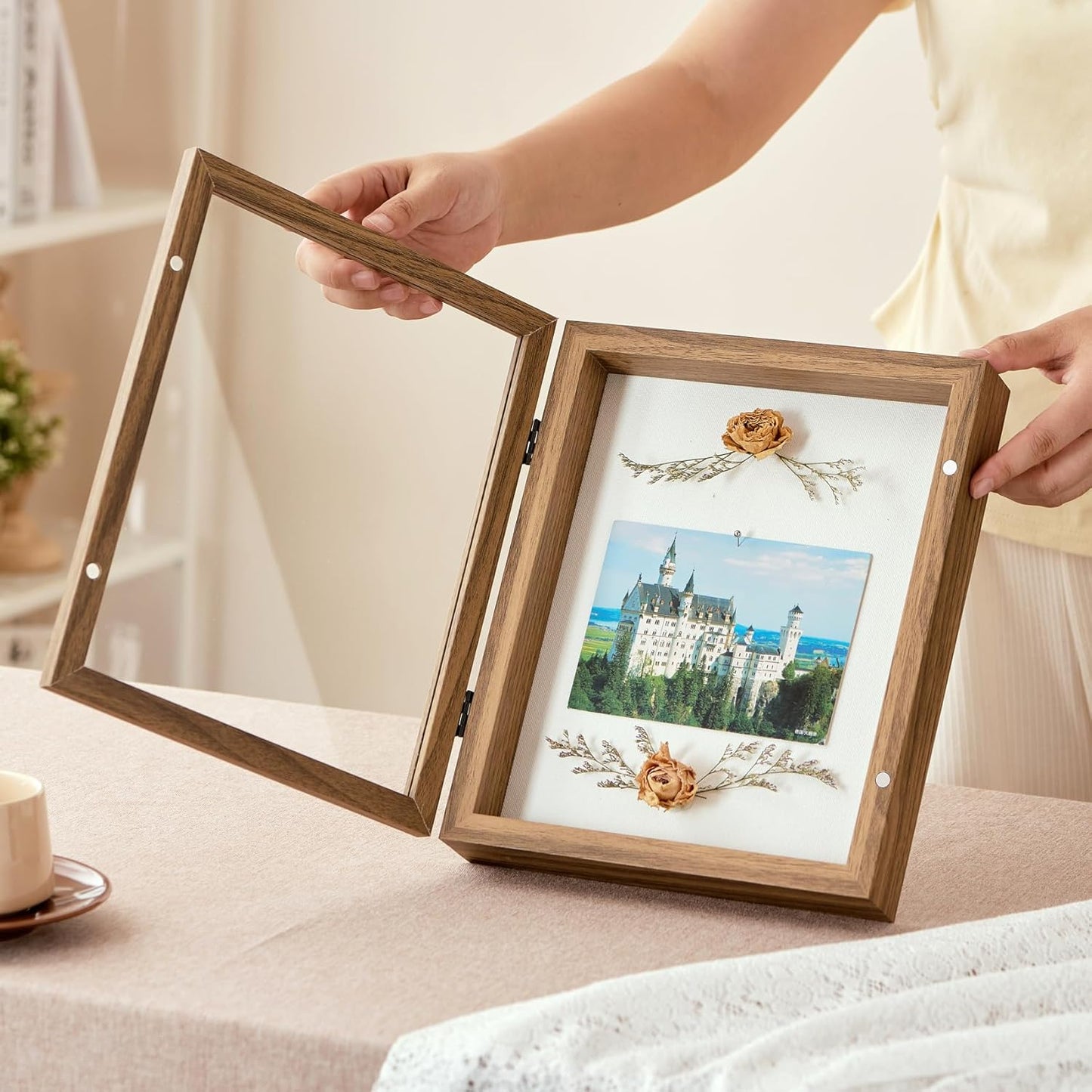 8x10 Deep Shadow Box Picture Frame Display Case with Linen Back and Stand,Real Glass Black Shadow Memory Box Frame 8x10 for Flower Baby Pet Wedding Photo Art Craft Memorial Wall Decor Gift