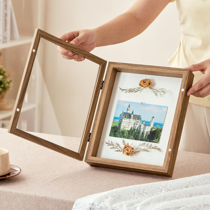 8x10 Deep Shadow Box Picture Frame Display Case with Linen Back and Stand,Real Glass Black Shadow Memory Box Frame 8x10 for Flower Baby Pet Wedding Photo Art Craft Memorial Wall Decor Gift