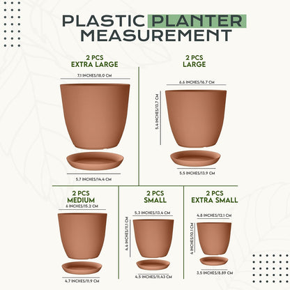 Utopia Home Plant Pots Indoor with Drainage Holes – Set of 5 White Plastic Flower Pots (7/6.6/6/5.3/4.8 Inch) – Modern Planters for Indoor Plants, Room & Office Décor, Great Stocking Stuffers