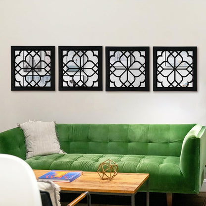 ZEXUIRU 4 Set. Rustic Wall Mirrors for Bedroom Bathroom Living Room Entryway Wood Farmhouse Square Easy to Hang Framed Decorative Accent Hanging Wall-Mounted Mirror Set for Living Room - Black