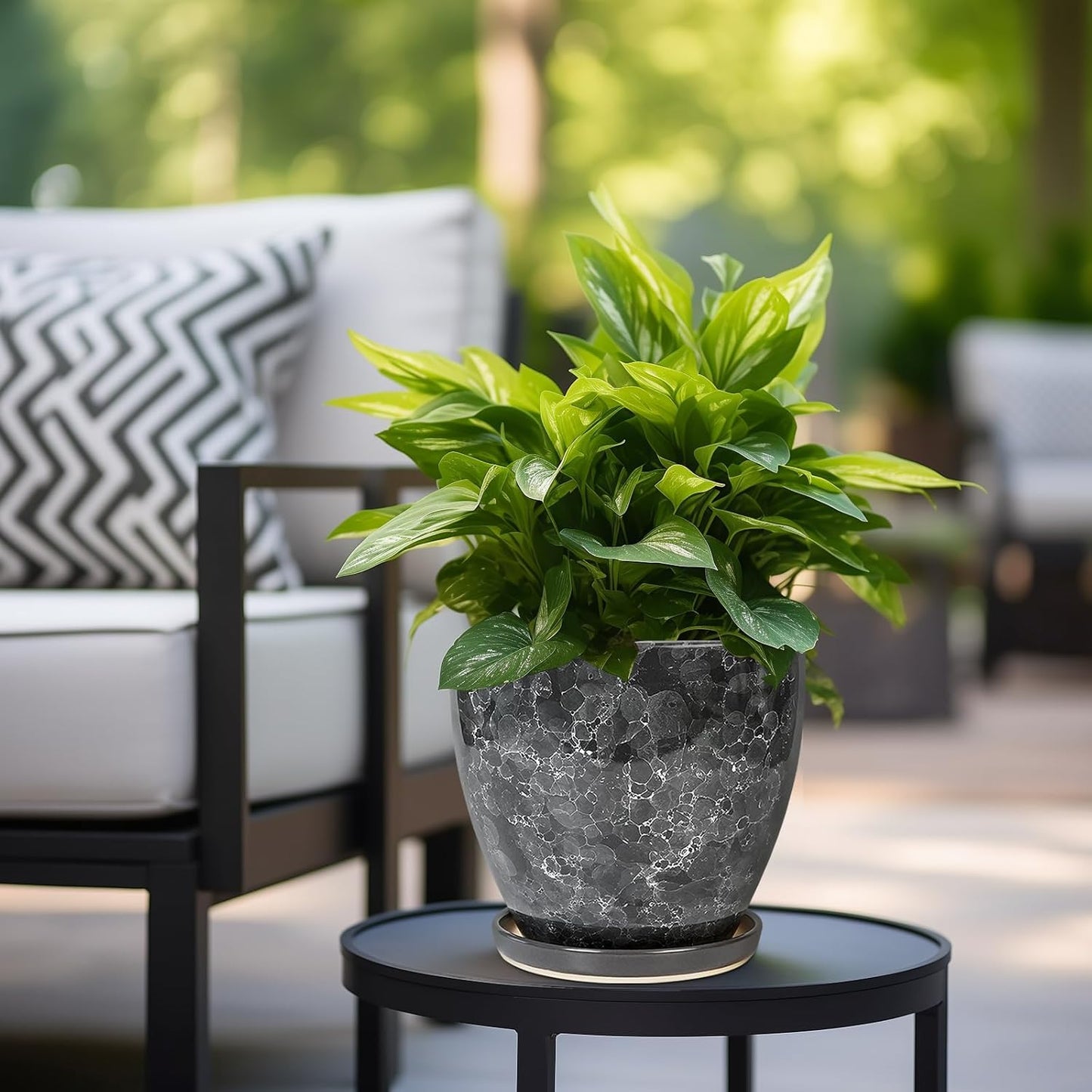 10 Inch Ceramic Planter Pot Round Plant Pot for Indoor Plants Outdoor Large Flower Pot with Drainage Hole and Saucer Blue