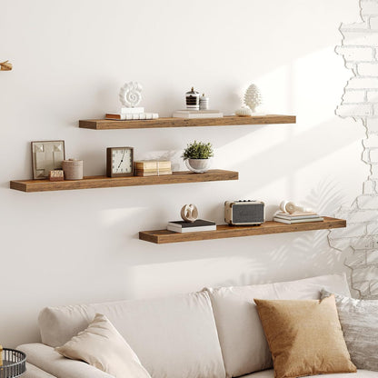 RALGEND Floating Shelves for Wall, 1.5" Thick Wall Shelf Set of 3 with Invisible Brackets, L31.5 x W7.9 Hanging Shelves Farmhouse Home Decor for Bathroom, Living Room, Bedroom, Rustic Brown 8301BJP3BF