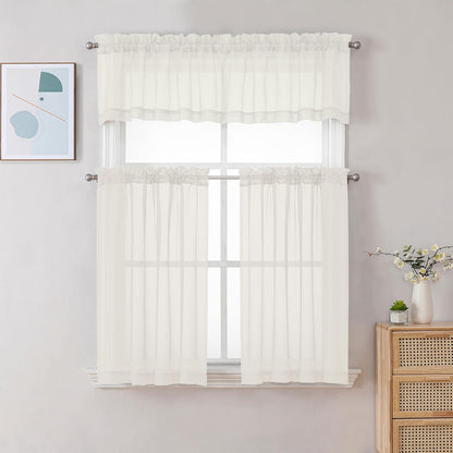 Chyhomenyc Sheer White Valances for Windows 2 Pack, Small Window Curtains for Living Room Bathroom Cafe Laundry Basement, Modern Top Dual Rod Pocket Voile Curtain, 42W x 14L inches, White - Colors C