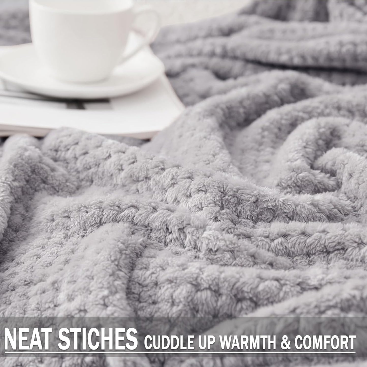 Exclusivo Mezcla Fleece Throw Blanket Extra Large, Super Soft and Warm Blankets for Couch, Sofa and Bed Waffle Textured, Cozy, Fuzzy and Lightweight (Slate Blue, 50x70 Inches)