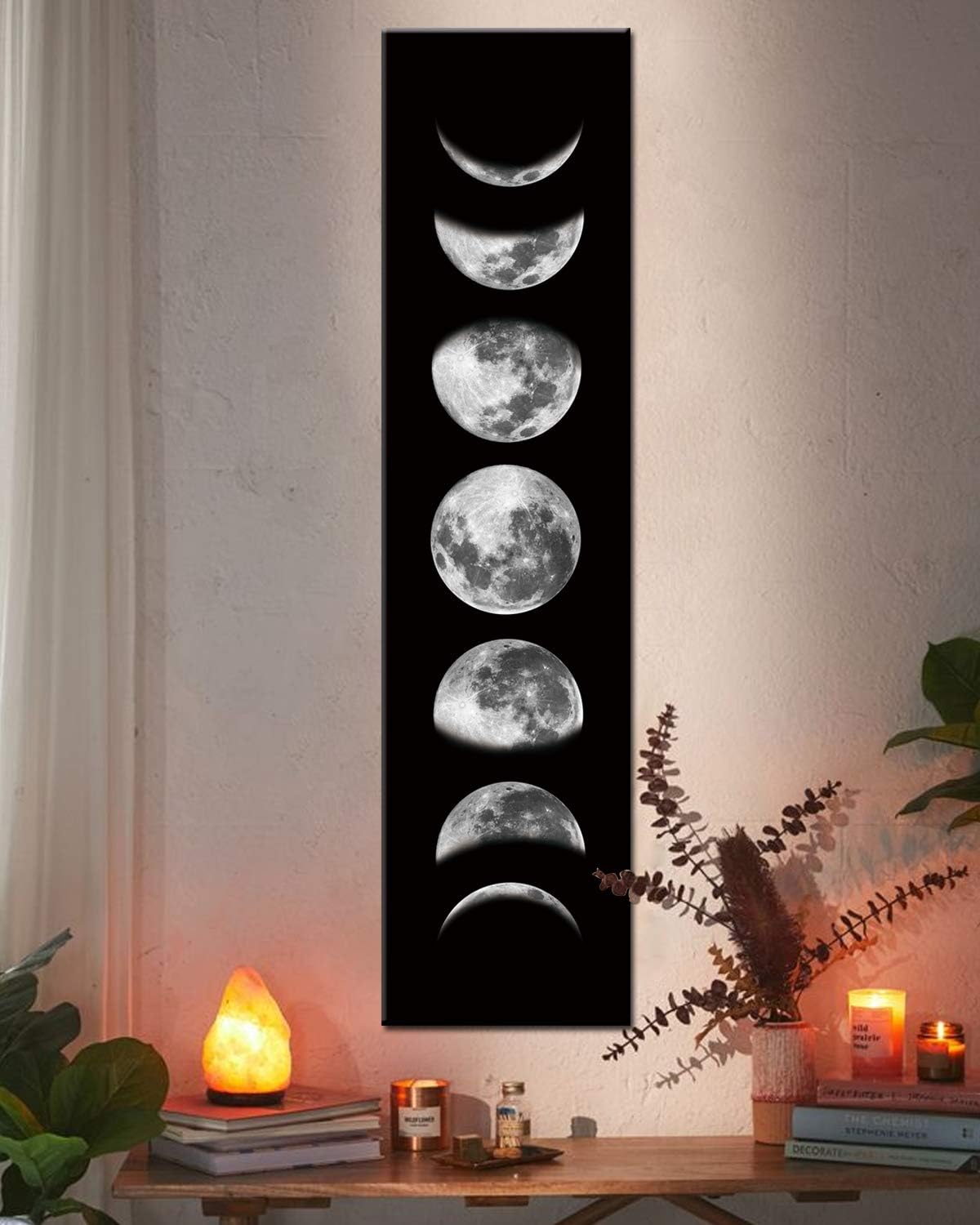 Ohhvvow Moon Phase Wall Art Painting, 47L x 11.8W Black and Tawny Modern Abstract Canvas Wall Art Painting for Living Room Bedroom Decor, Contemporary Artwork for Home Office, Unframed