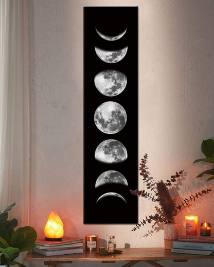 Ohhvvow Moon Phase Wall Art Painting, 47L x 11.8W Black and Tawny Modern Abstract Canvas Wall Art Painting for Living Room Bedroom Decor, Contemporary Artwork for Home Office, Unframed
