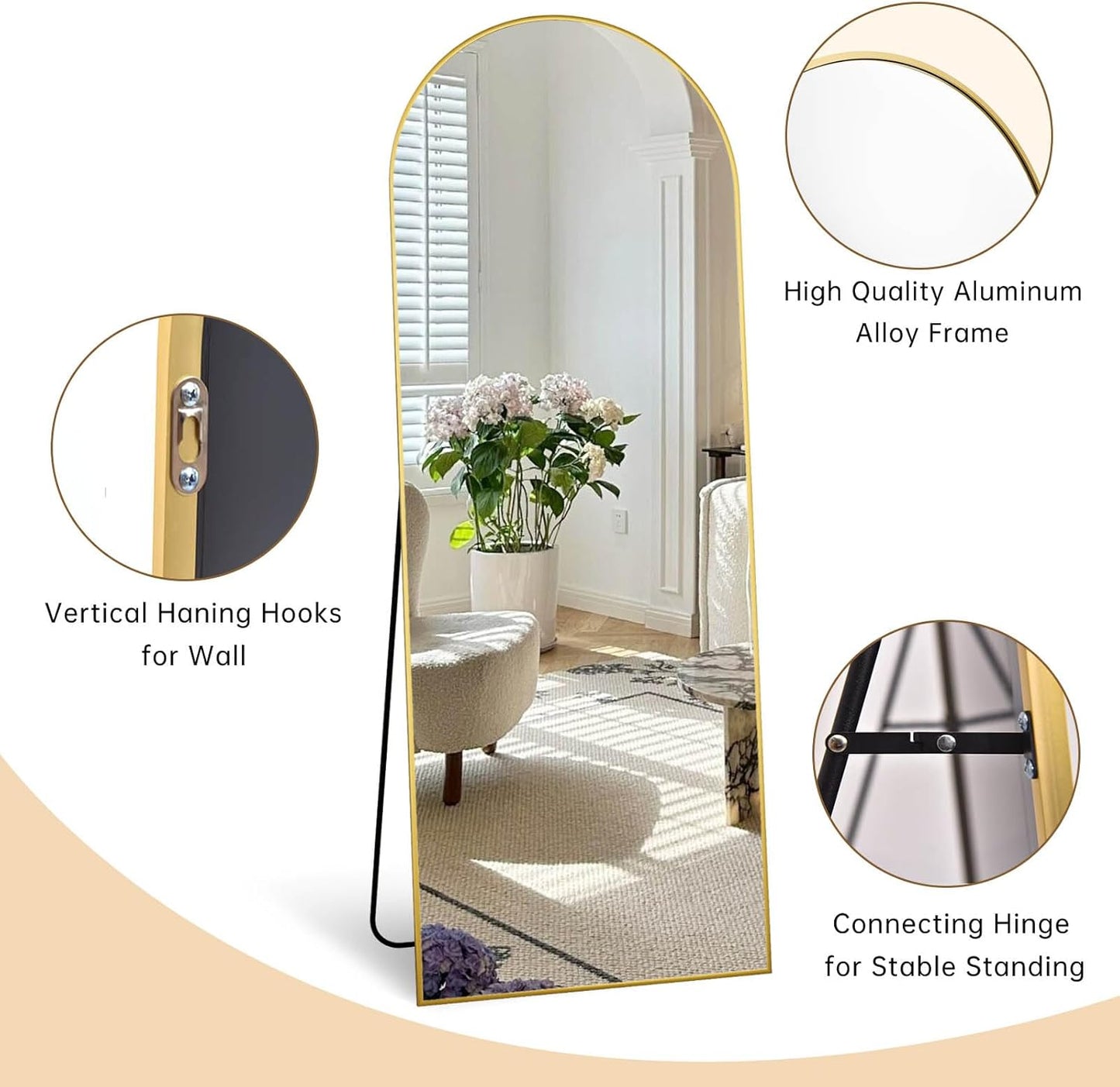 Dewfig Arched Full Length Mirror, 76"x34" Large Floor Mirror, Full Body Mirrors for Leaning or Hanging, Standing Mirrors for Bedroom, Living Room,Dressing Room, Aluminum Alloy Frame, Black