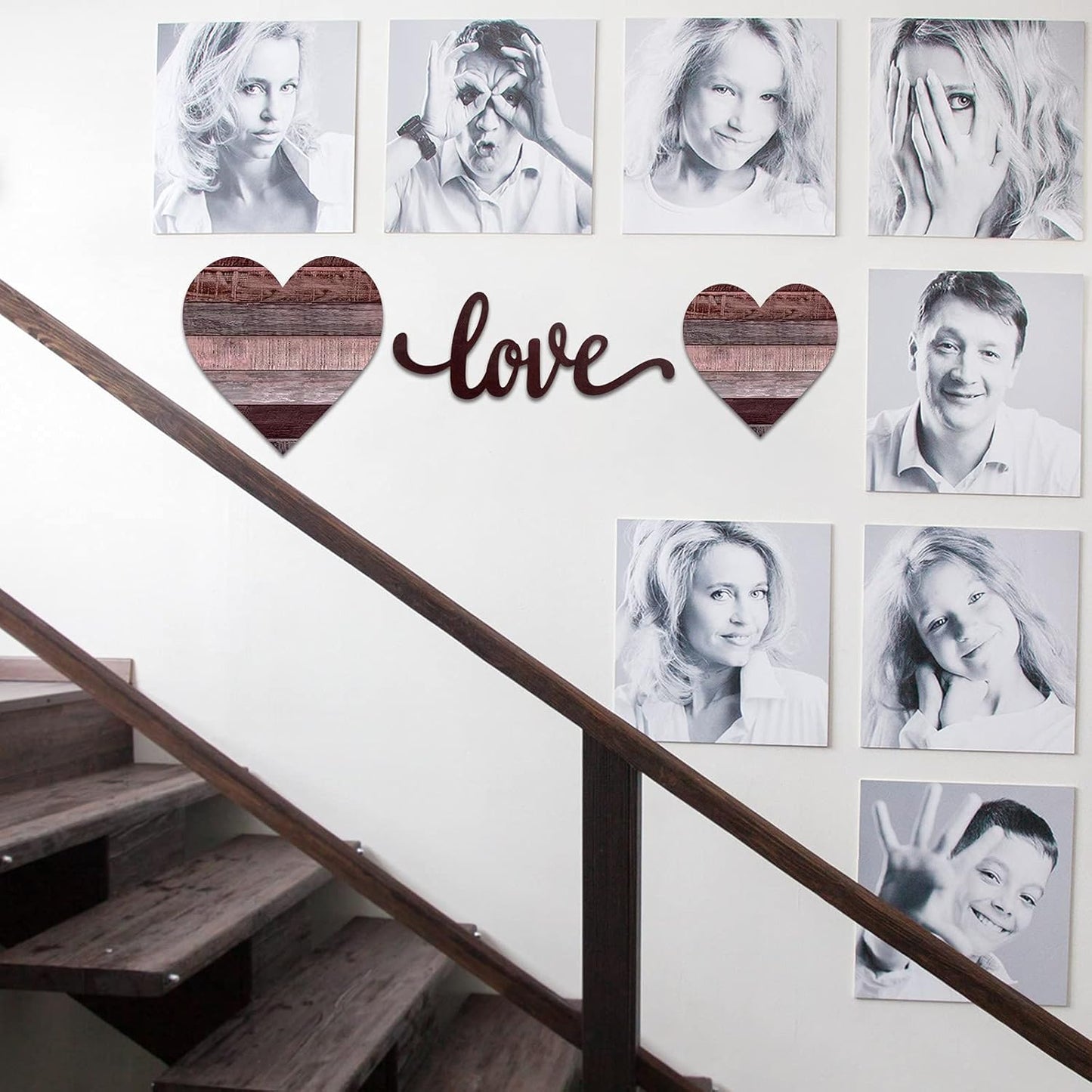 3 Pcs Wooden Hearts Decor Heart Wooden Sign Rustic Hanging Love Plaque for Wall Home Farmhouse Living Room Bedroom Gifts(White)