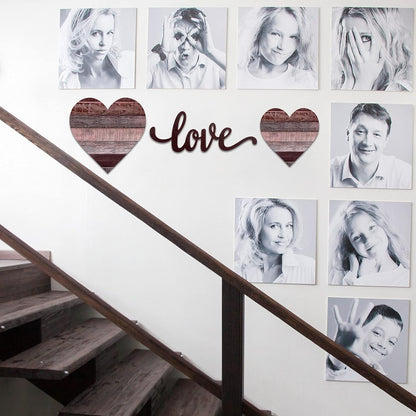 3 Pcs Wooden Hearts Decor Heart Wooden Sign Rustic Hanging Love Plaque for Wall Home Farmhouse Living Room Bedroom Gifts(White)