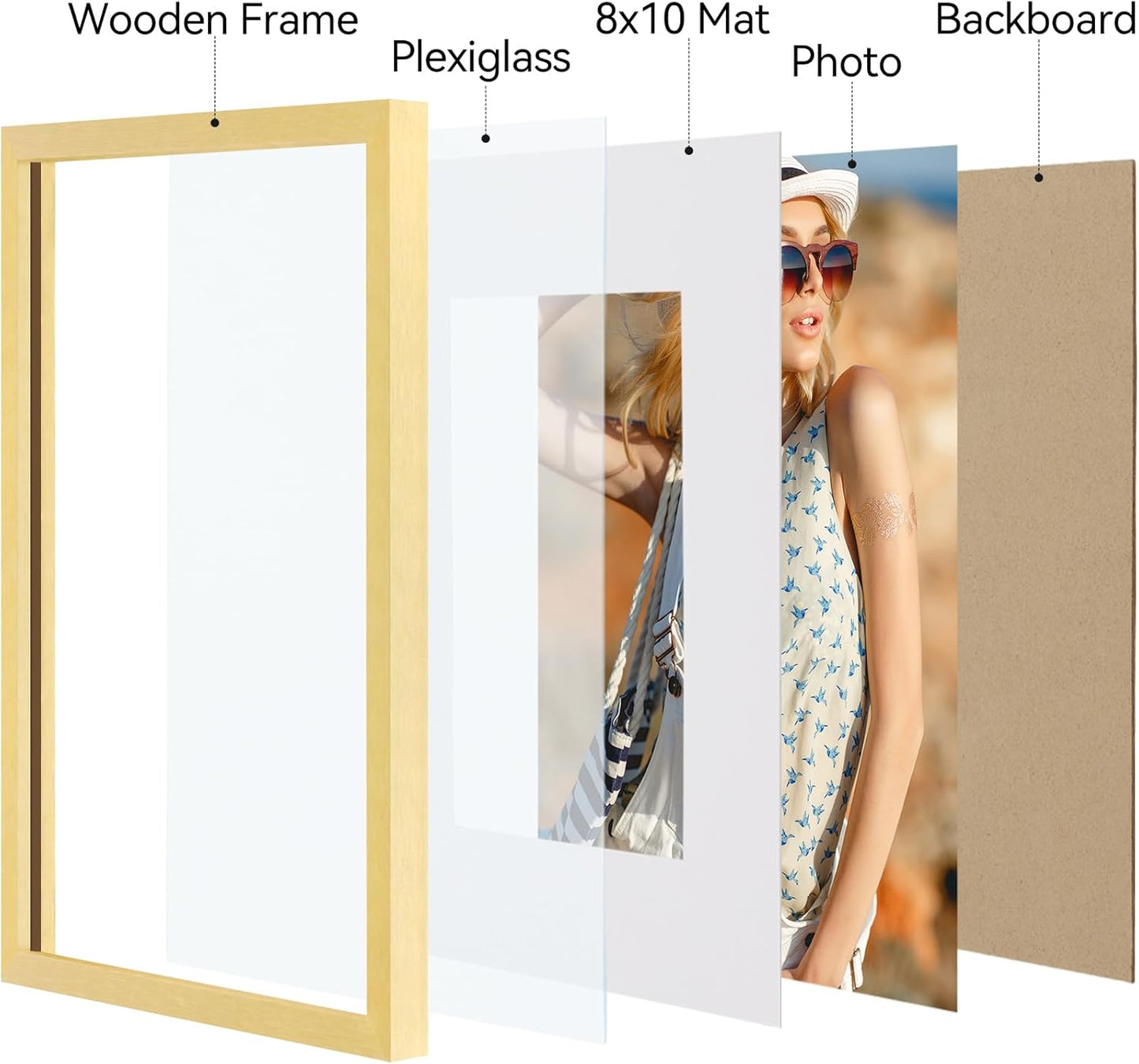 Vittanly 11x14 Picture Frame, Display Pictures 8x10 with Mat or 11x14 without Mat, Photo Frame for Wall Mounting, Black, 1 Pack - Colors A