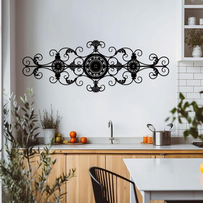 ruelen Metal Scroll Wall Decor Rustic Iron Wall Medallion Small Traditional Metal Scroll Wall Art for Home Living Room Front Porch Above Door Hallway Entryway Decoration（(Separated into two pieces, assembly required)）