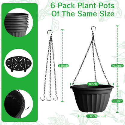 FGstyle Hanging Planters 10 Inch, 4 Pcs Self Watering Pots for Indoor Plants,Plastic Hanging Basket with Soil Elevator and 20" Chain for Home Garden Porch Balcony Patio Decor(Black)