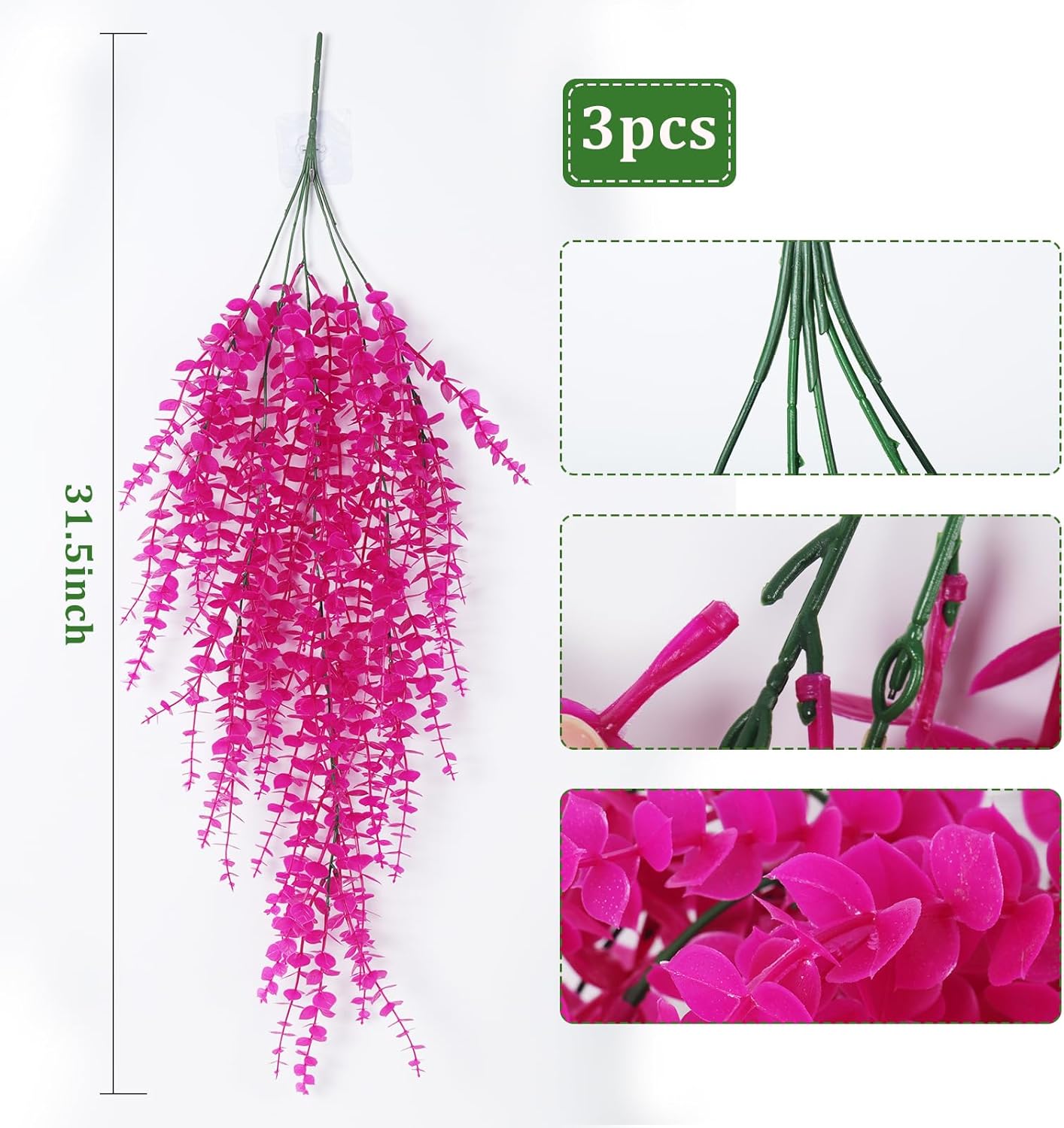 RECUTMS Artificial Hanging Plants Fake Hanging Plant Faux Eucalyptus Leaf Greenery Vine Outdoor UV Resistant Plastic Plants Home Garden Wedding Party Indoor Outdoor Decorations(White)