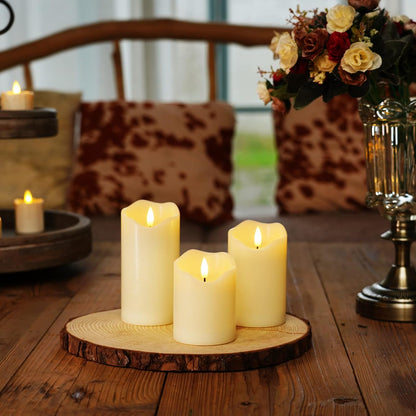 Homemory 6"x3" Outdoor Waterproof Flameless Candles, LED Candles, Battery Operated Candles with Remote and Timers, Electric Fake Plastic Pillar Candles, Ivory White, Set of 2