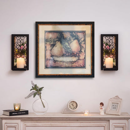 Farmhouse Wall Candle Holder Decor: Rustic Candle Sconces Set of Two for Pillar Candles - Brown Wooden Shelving for Fireplace Bathroom Hallway