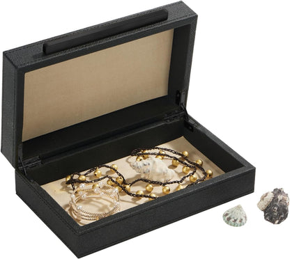 Sagala Set of 2 Ivory Shagreen Decorative Boxes With Brushed Gold Metal Handles, Faux Leather Jewelry Boxes Modern Storages Photo Memory Boxes Home Organizer Boxes (Ivory-Gold, 2pack)