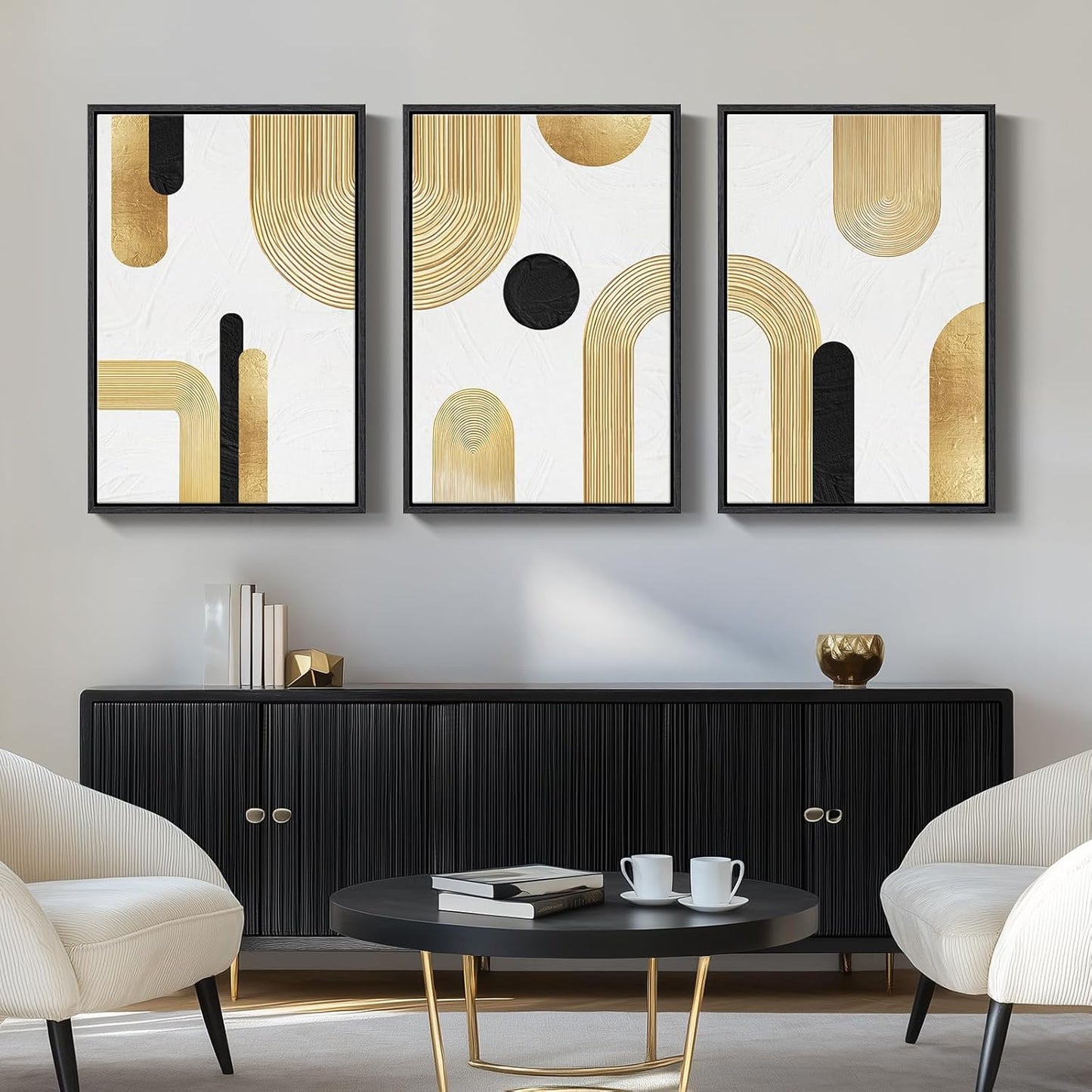 Large Framed Black and White Abstract Wall Art for Living Room, 3 Piece Big Modern Canvas Prints Paintings Artwork for Walls, Minimalist Abstract Art Pictures for Hallway, Office Wall Decor 24x36 In