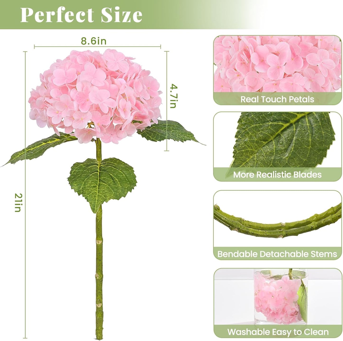 MARTINE MALL 3Pcs 21in Hydrangea Artificial Flowers, Latex Real Touch Hydrangeas Lifelike Large Hydrangea Flowers for Home Decor Party Arrangements Wedding Bouquets Centerpieces (Blue)