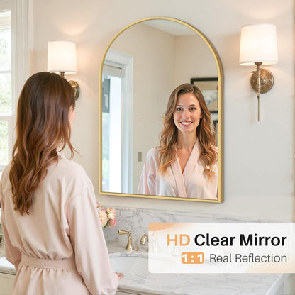 Bathroom Mirror for Wall, 24 Inch Round Mirror, Matte Black Metal Framed Circle Vanity Mirror for Bathroom Bedroom Living Room Entryway, Anti-Rust, Tempered Glass, Hanging or Leaning