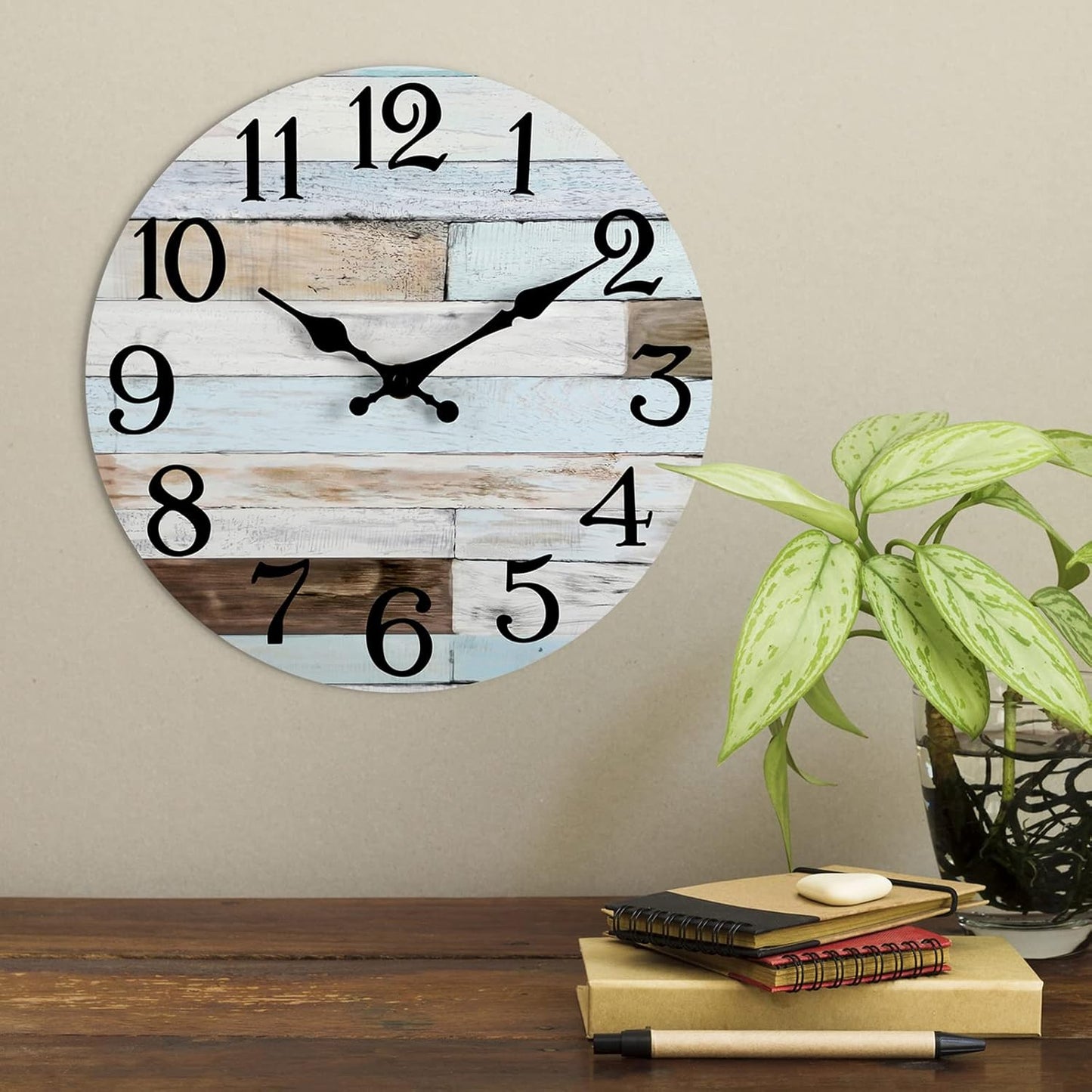 KECYET Wall Clock Battery Operated 8 Inch Silent Non Ticking Coastal Design Country Rustic Retro Decorative for Bathroom Kitchen Living Room Bedroom