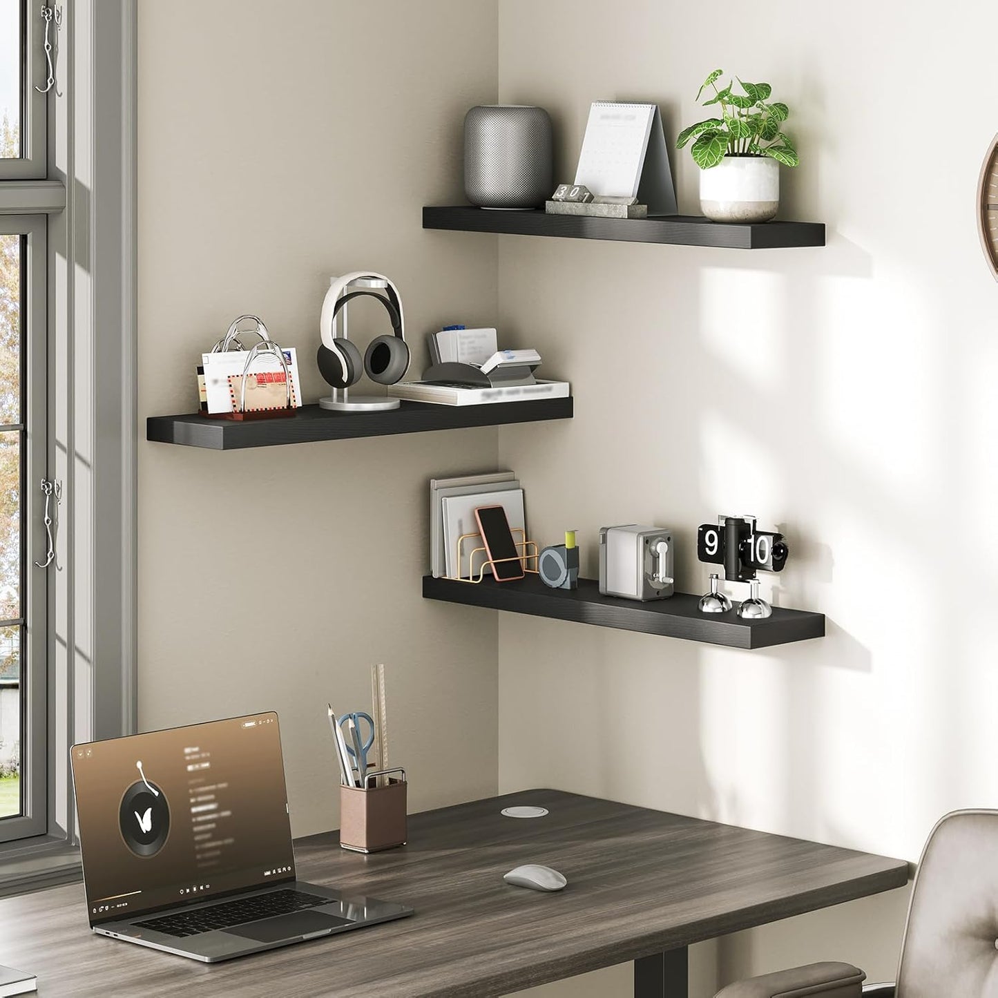 RALGEND Floating Shelves for Wall, 1.5" Thick Wall Shelf Set of 3 with Invisible Brackets, L31.5 x W7.9 Hanging Shelves Farmhouse Home Decor for Bathroom, Living Room, Bedroom, Rustic Brown 8301BJP3BF