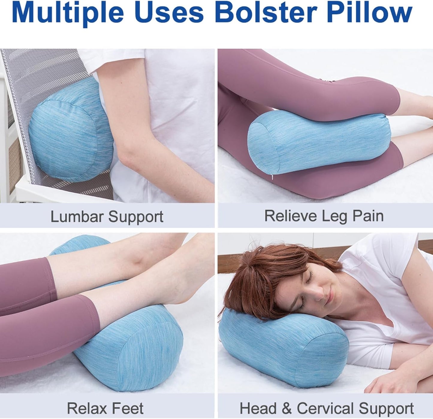 1 MIDDLE ONE Round Cylinder Bolster Pillow with Removable Velvet Cover, Tube Roll Cervical Pillow for Head, Neck, Back and Legs Support, 13" x 6", Grey