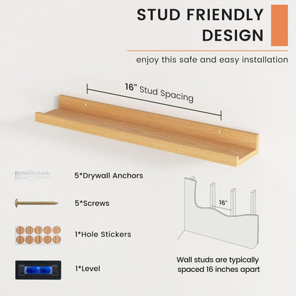 FLYJOE Picture Ledge Shelf, Floating Shelves Set of 2, 48 Inches Long Large Nursery Book Shelves for Toys Storage, Kids Bookshelf Wall Mounted for Living Room Bedroom Decor Books Photo Frames, Walnut