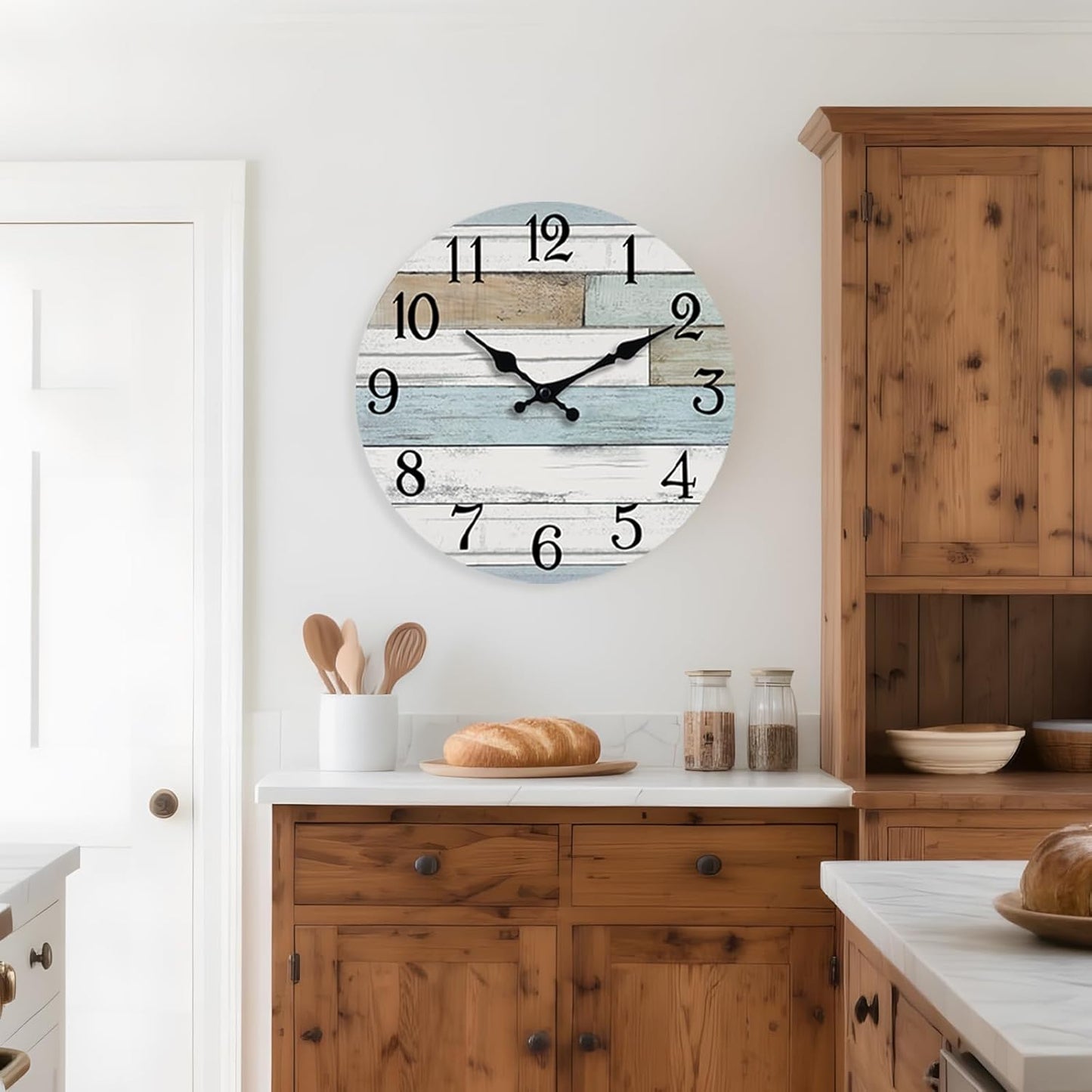 KECYET Wall Clock Battery Operated 8 Inch Silent Non Ticking Coastal Design Country Rustic Retro Decorative for Bathroom Kitchen Living Room Bedroom