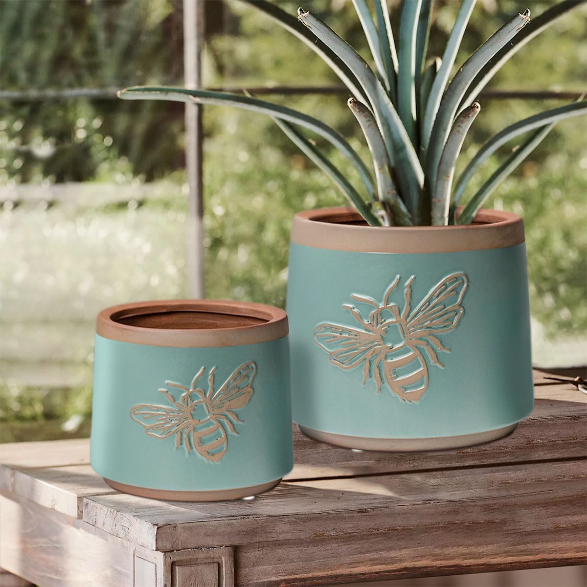 YBX 8 Inch + 6 Inch Ceramic Plant Pots, Succulent Flower Pots with Drainage Holes, Terracotta Planters for Indoor Plants, White&Terracotta (Garden)