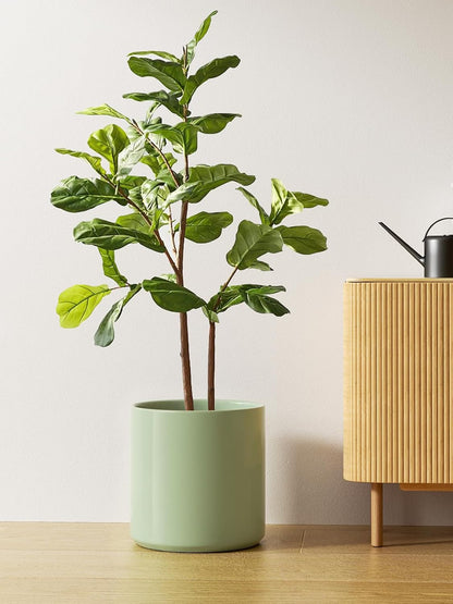 LE TAUCI 12 Inch Pot for Plants, Ceramic Planters for Indoor Plants, Mid-Century Modern Cylinder Flower Pots with Drainage Hole, Fits Fiddle Leaf Fig & Monstera, Home Decor, White