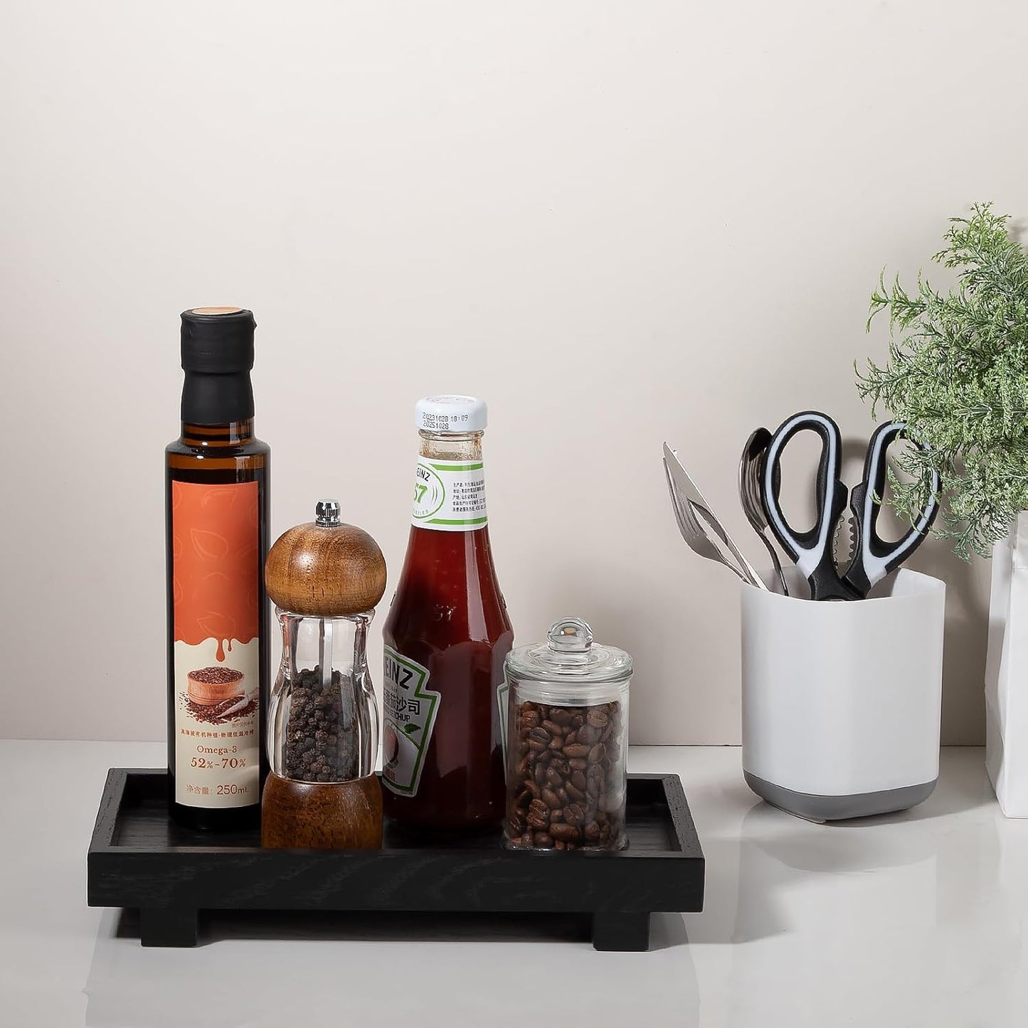 Decorative Tray Small Pedestal Stand Farmhouse Bathroom Decor Wooden Riser Display Stand for Vanity, Kitchen Countertop, Sink, 9.4 * 4.7 White